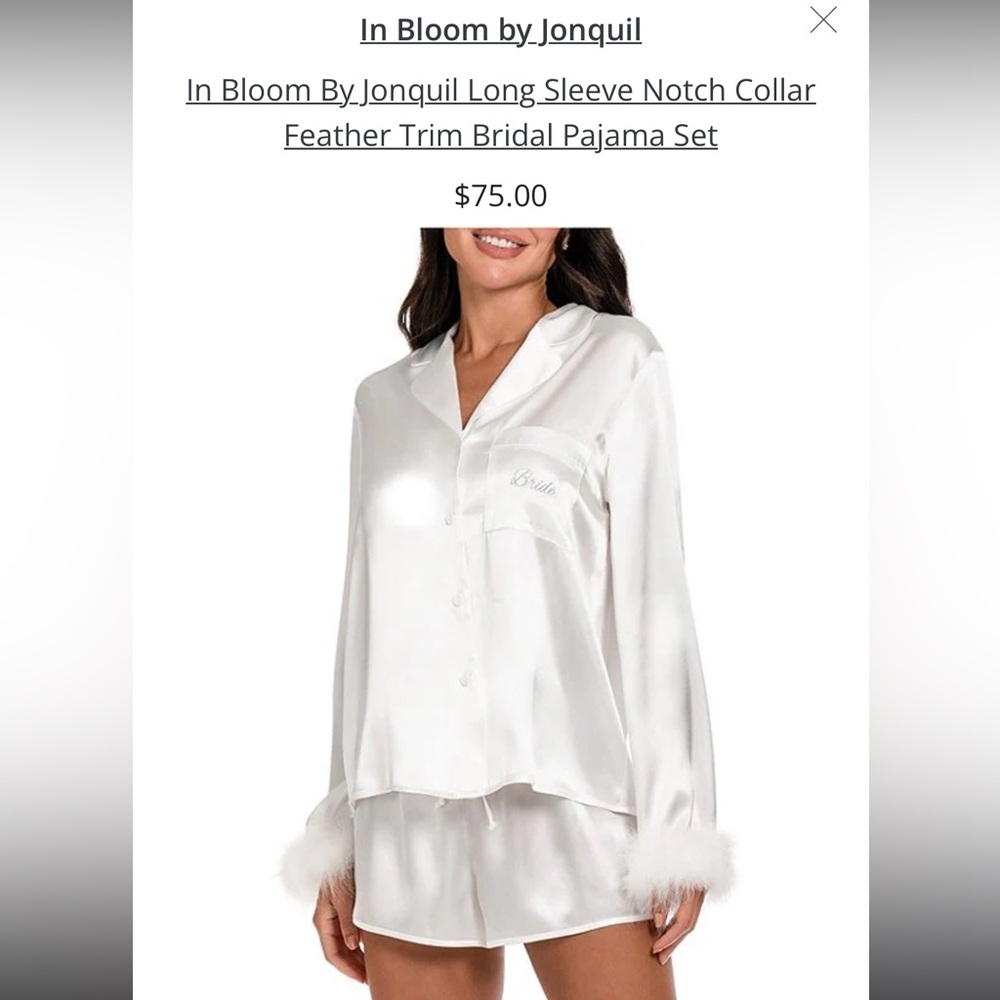 In Bloom White Satin Pajama Set with Ruffle Trim